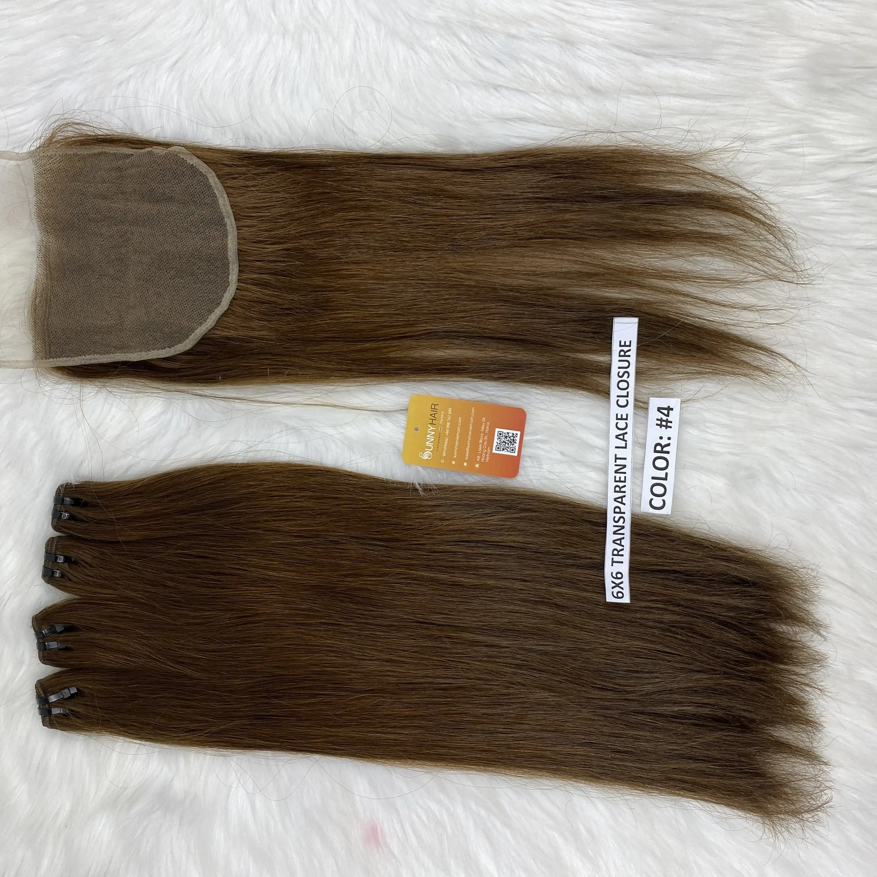 Best Selling Brazilian Combo 3 bundles&1 Lace Closure 6x6 Transparent chestnut color Mink Human Hair Unprocessed Raw Supplier