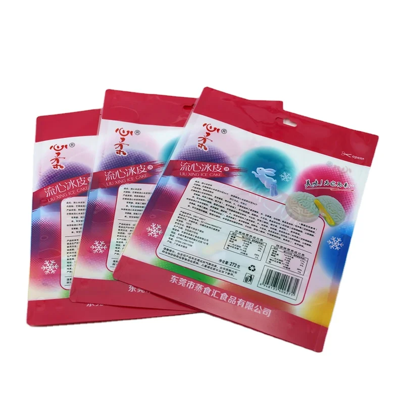 
New Recommended clear stand up pouch Pastry biscuits goodie bag laminated plastic baguette bags with hang hook 