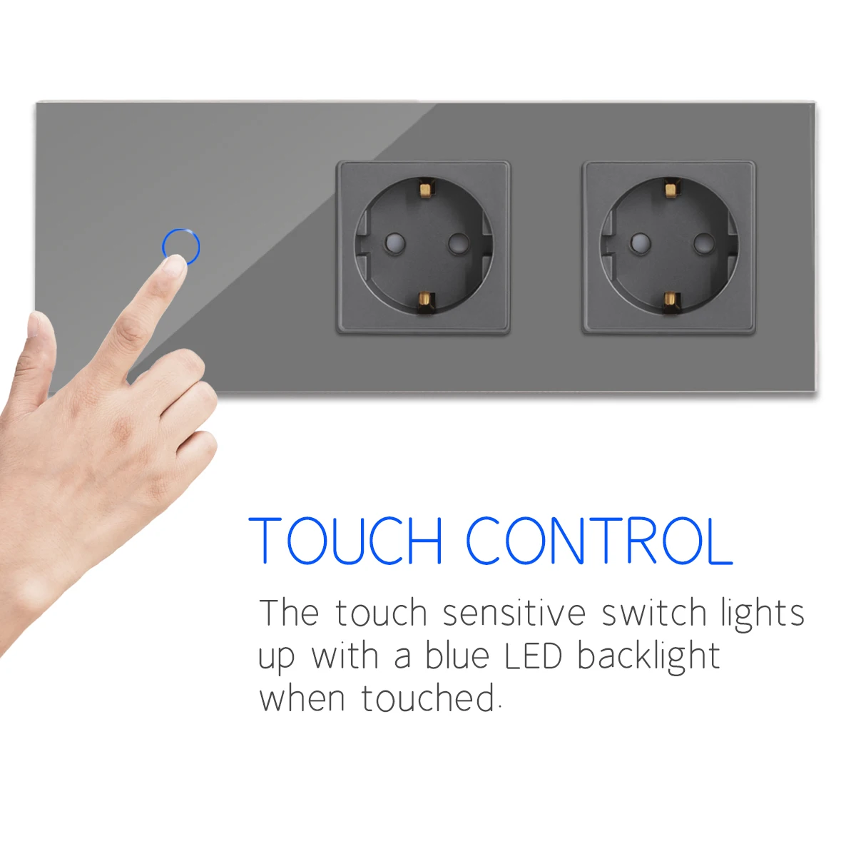 Bingoelec ZigBee 1Gang 1Way Wifi Touch Switch and Socket EU 16A  Wall schuko Socket With Crystal Glass Panel