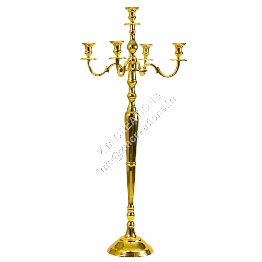 Tall Candelabra Candle Holder 5 Lights Gold Color Wedding Home And Christmas Decoration Centerpiece Made in India