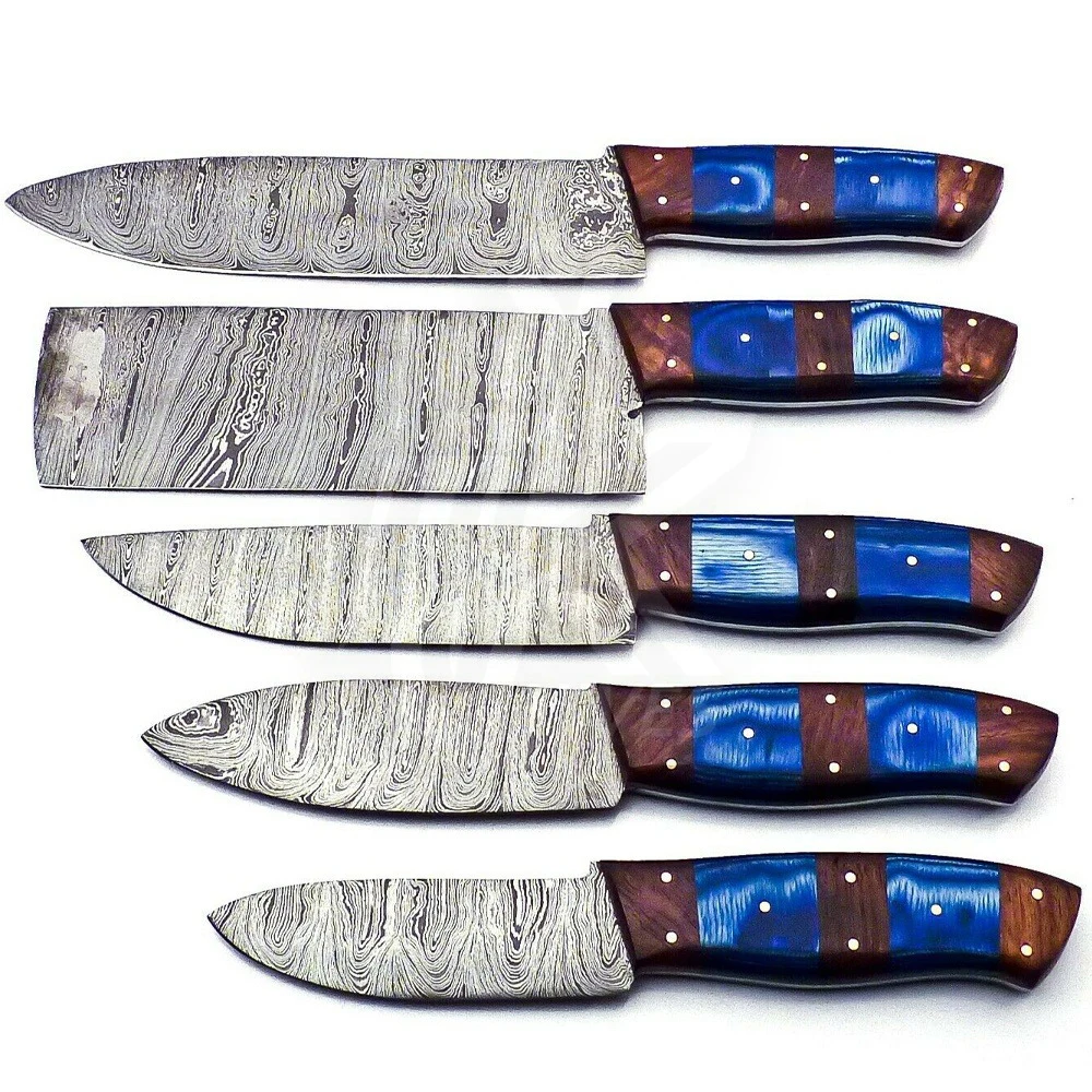 6 pieces Custom handmade Damascus chef knives set with knives sheath/cover