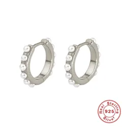 CANNER Popular Minimalist Wholesale Jewelry 18K Gold Plated 925 Silver Pearl Huggies Hoop Earrings