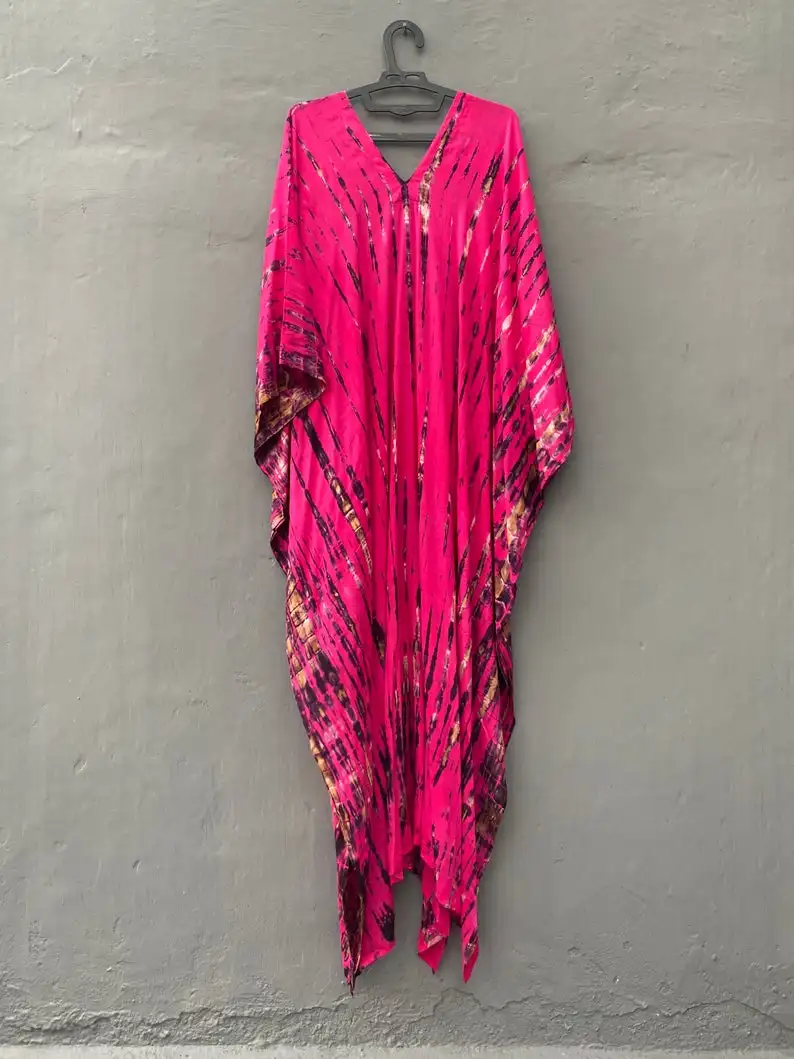 Luxury Resort Wear Hand Tie Dye Half Sleeve Beach Swim Cover Up Kaftan Summer Caftan Boho Cocktail Dress