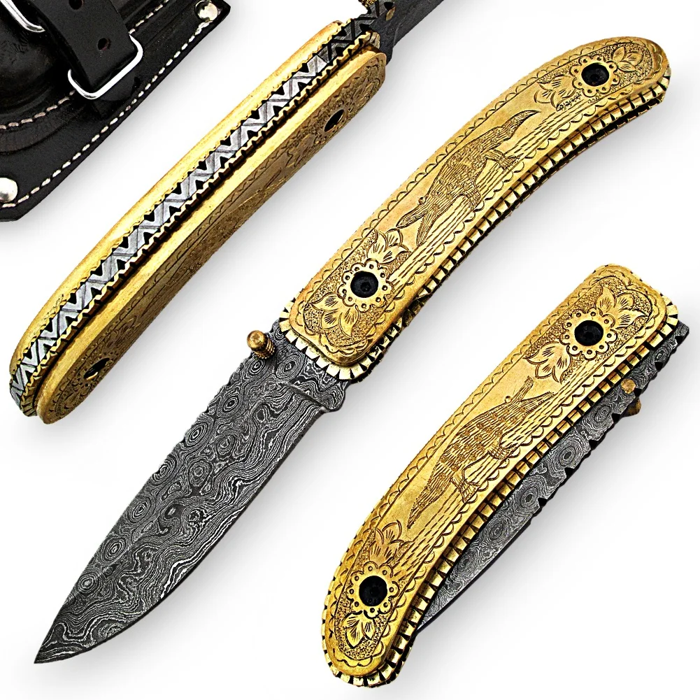 
Damascus Folding Knife Hunting knife 