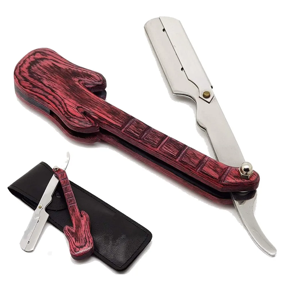 Folding Shaving Razor Knife Stainless Steel straight razor With wooden Guitar Handle