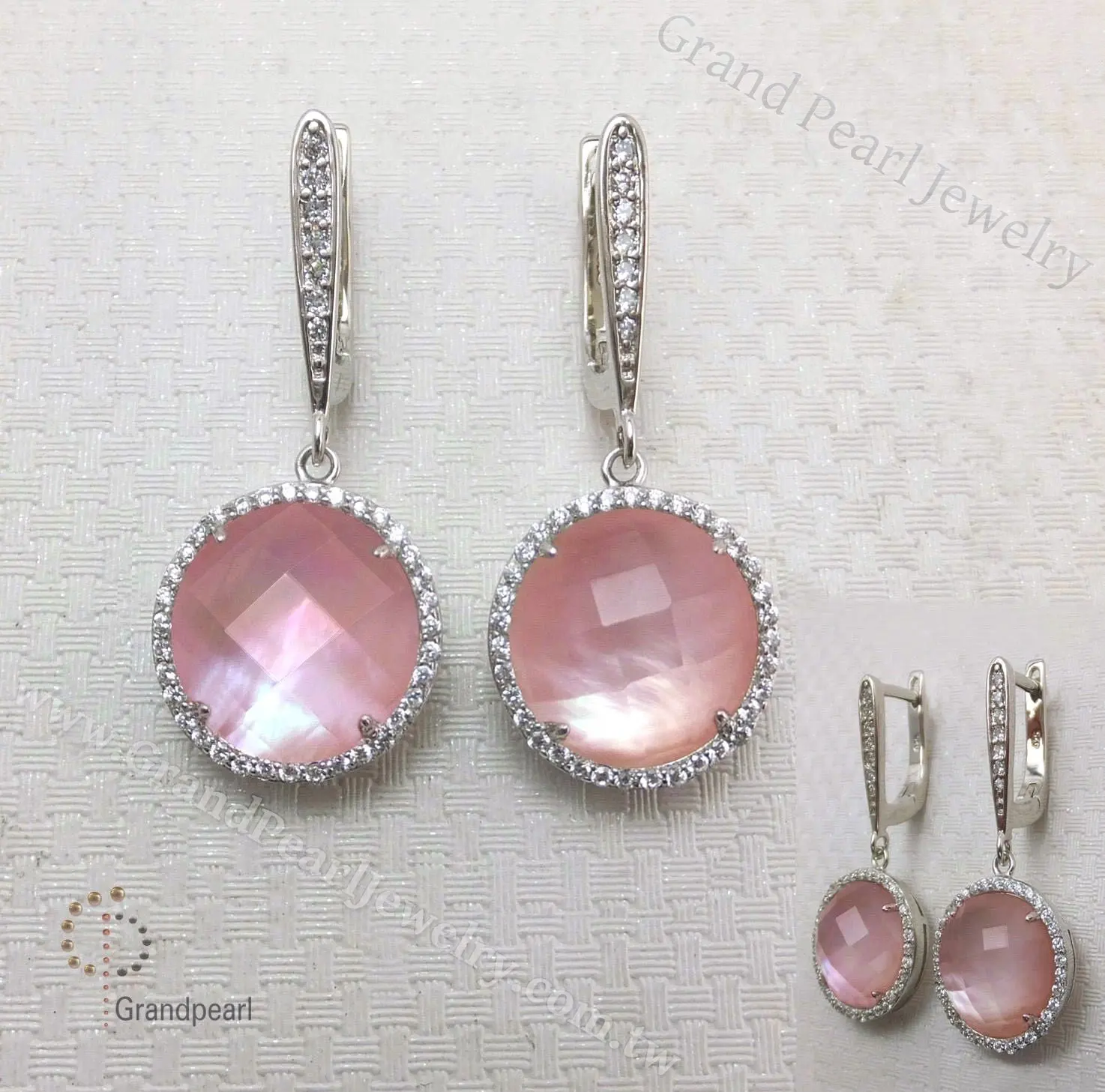 
Faceted Mother of Pearl Earrings_12mm Round _ Factory for custom-made Silver Jewelry -- OEM ONLY 