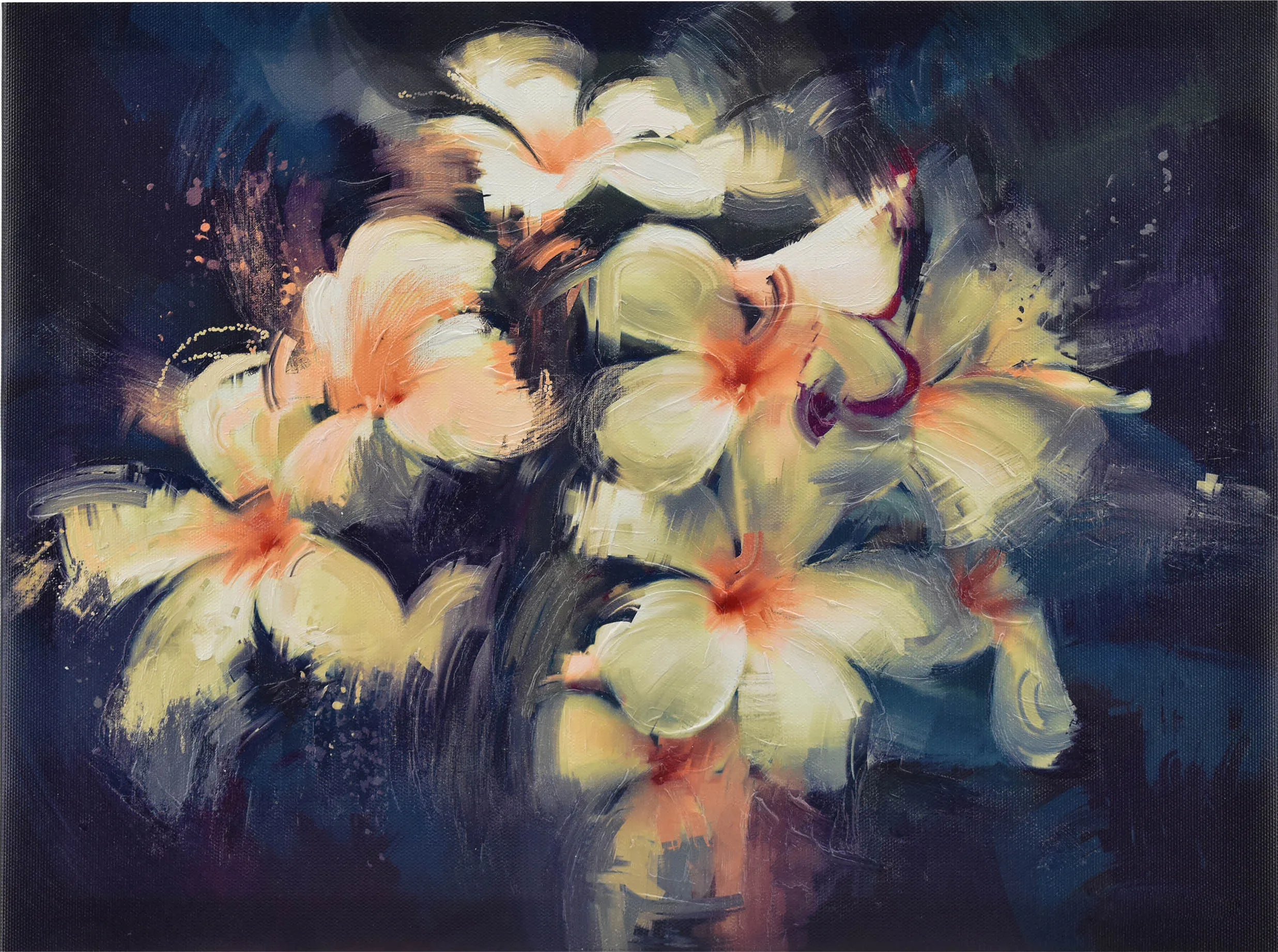 
Oil painting Canvas Beautiful white flowers in dark background (42293112) Semi handcrafted for Home Decoration 