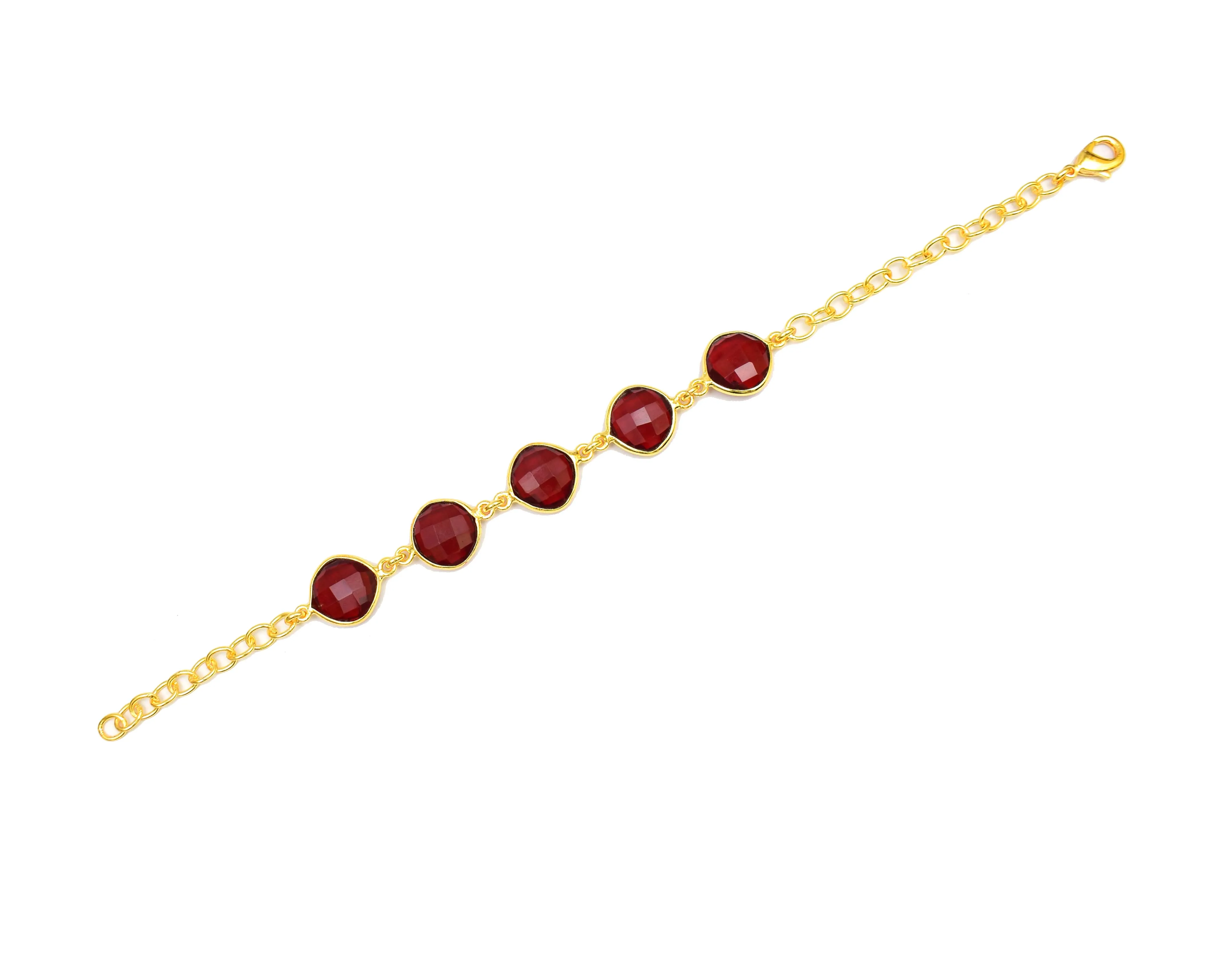 Gold Plated Red Garnet Natural Multi Gemstone Handmade Jewelry Wire Wrapped  Birthstone Boho  Bracelet