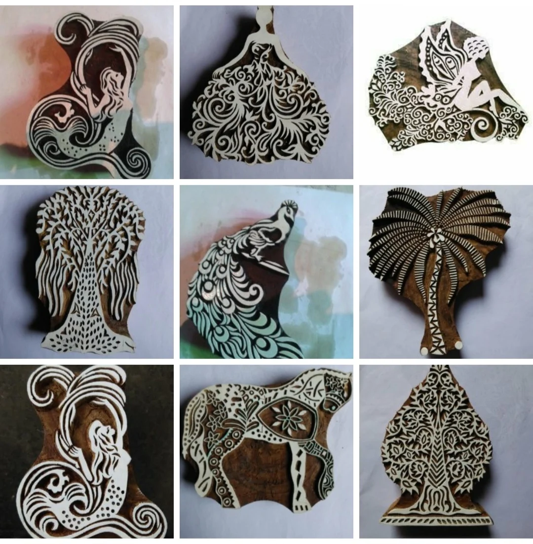 Old , Antique, Vintage Wooden Textile Printing Blocks Obtained From Old Textile Printing Units Suitable for Printing and Decor