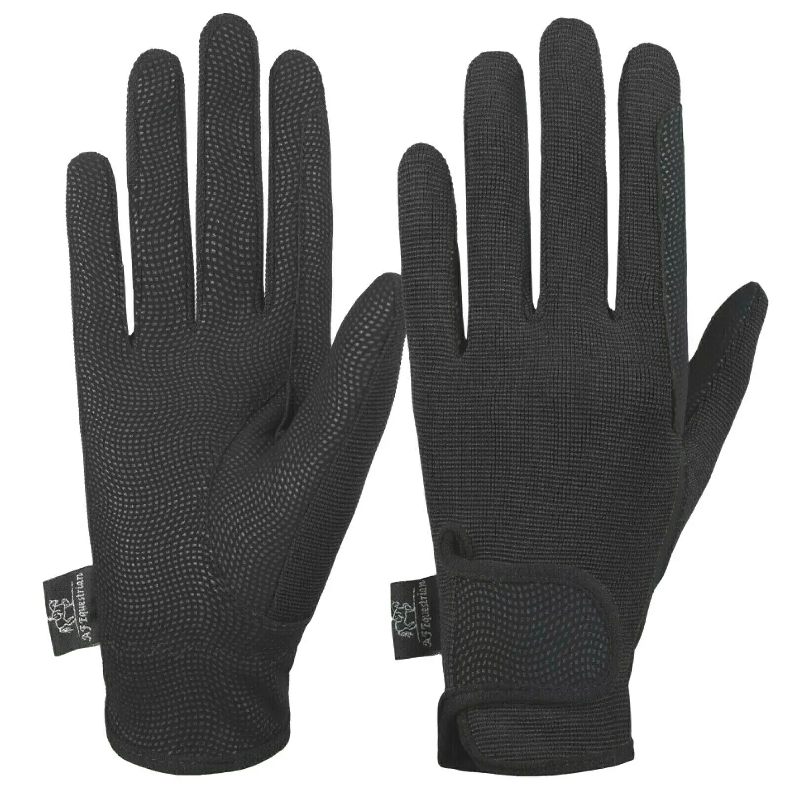 LADIES HIGH QUALITY SYNTHETIC LEATHER/COTTON  HORSE RIDING GLOVES Black