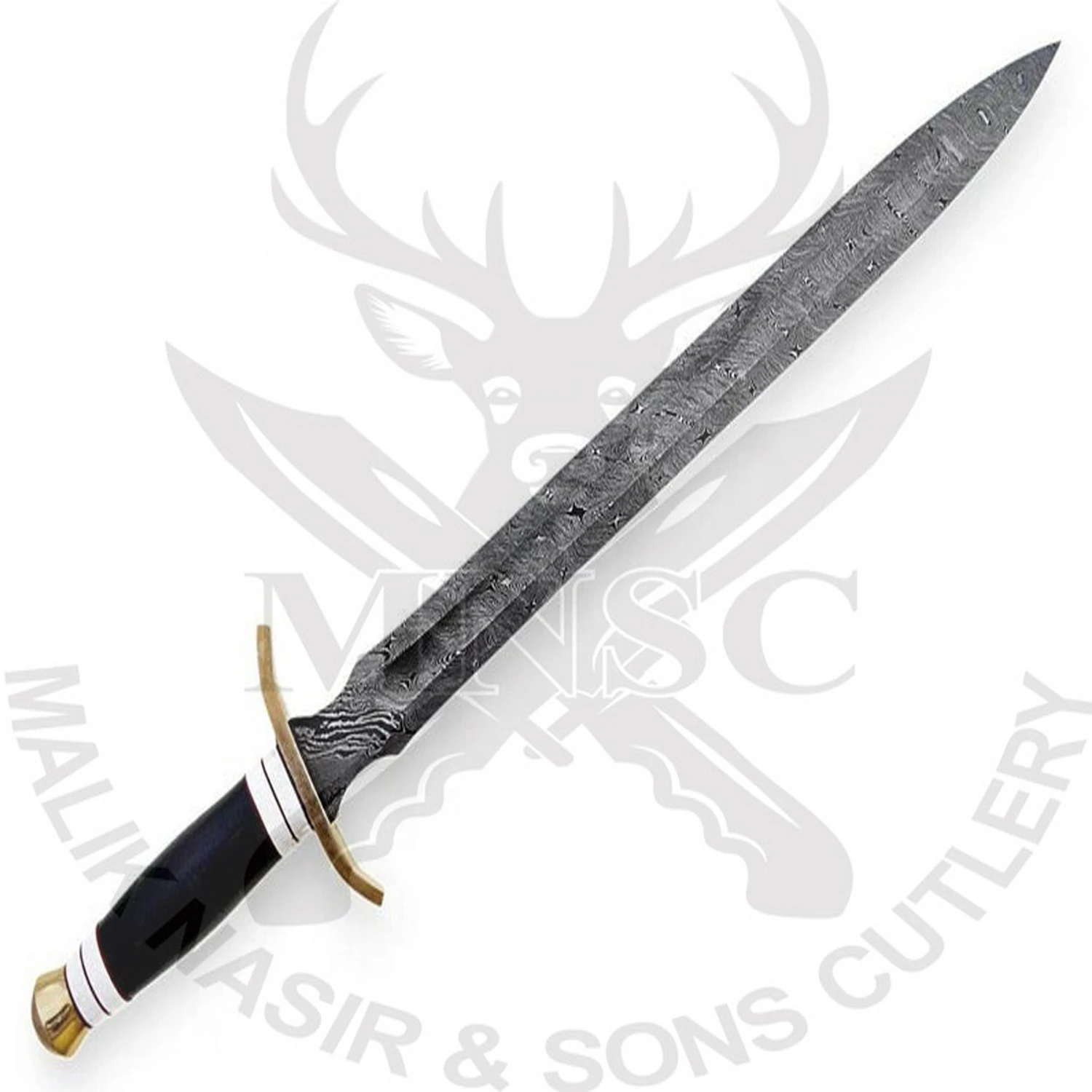 Custom Handmade Damascus steel Survival Sword  Viking Style Sword WITH BULL HORN HANDLE