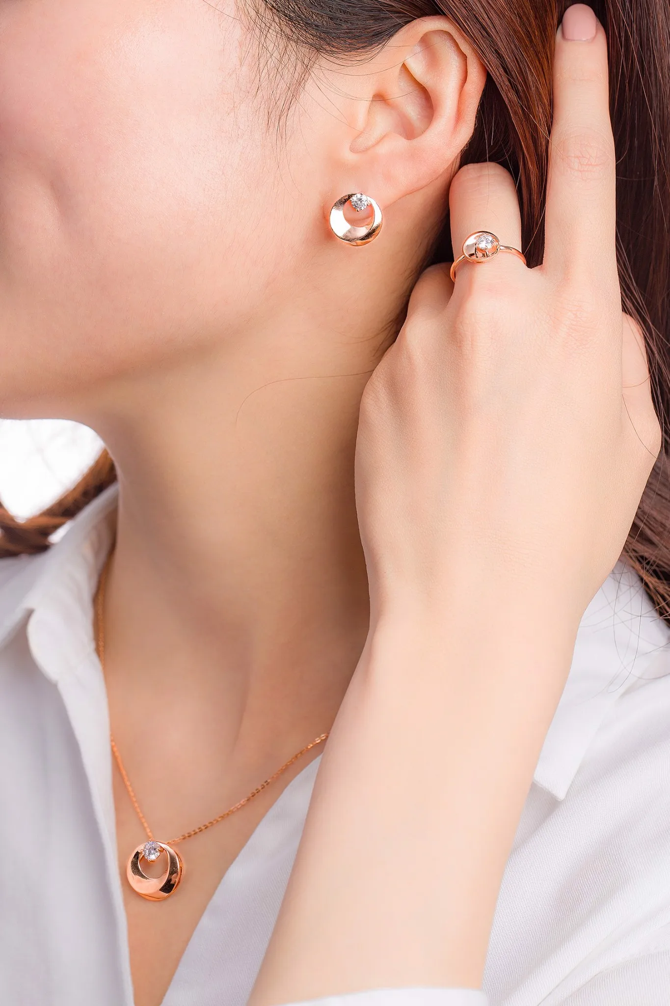 14k solid gold stud earrings cubic zirconia stones rose gold earrings for women HTJ brand BTPTB283