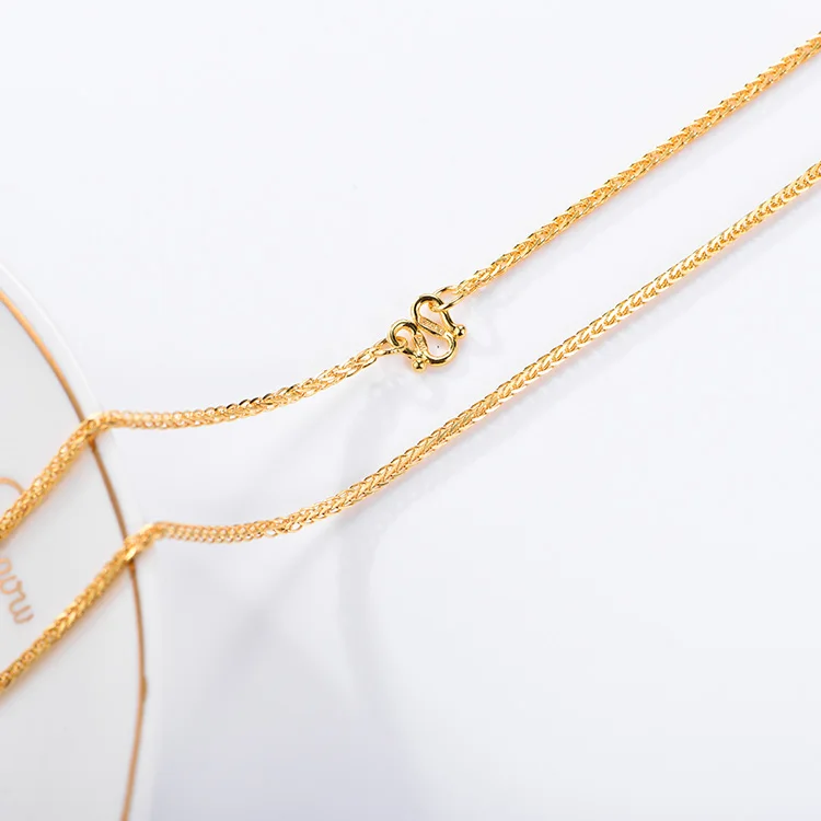 
Solid 24k Yellow Gold curb wheat chopin chain necklace for women 