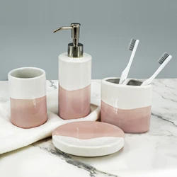 Unique Style Easy Care Cute Colorful And Fun Ceramic 4 Piece Bath Bathroom Table Top Accessories Set