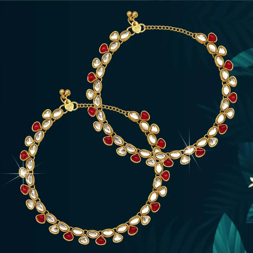 Designer  Indian Jewelry Rani Color Kundan Anklets for women and girls
