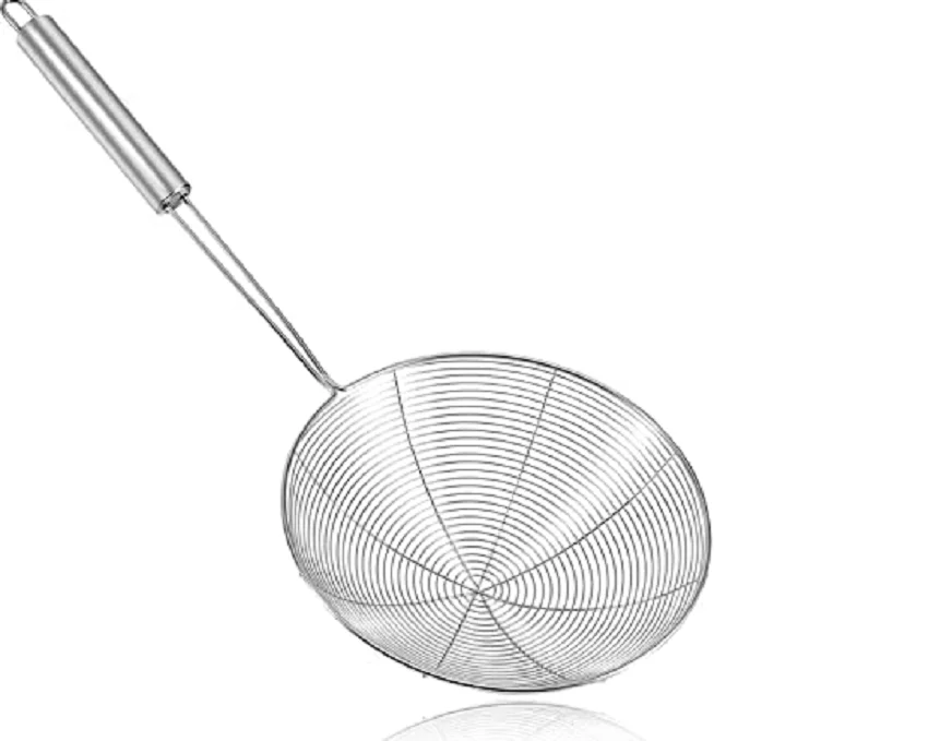 stainless steel set of 3 strainer skimmer spoon for frying and cooking wire pasta strainer with long handle