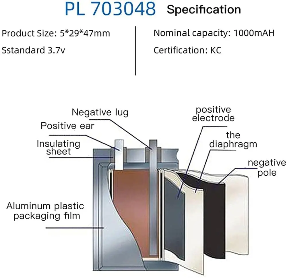 3.7V 1100mAh 703048 Lipo Battery Rechargeable Lithium Polymer ion Battery Pack