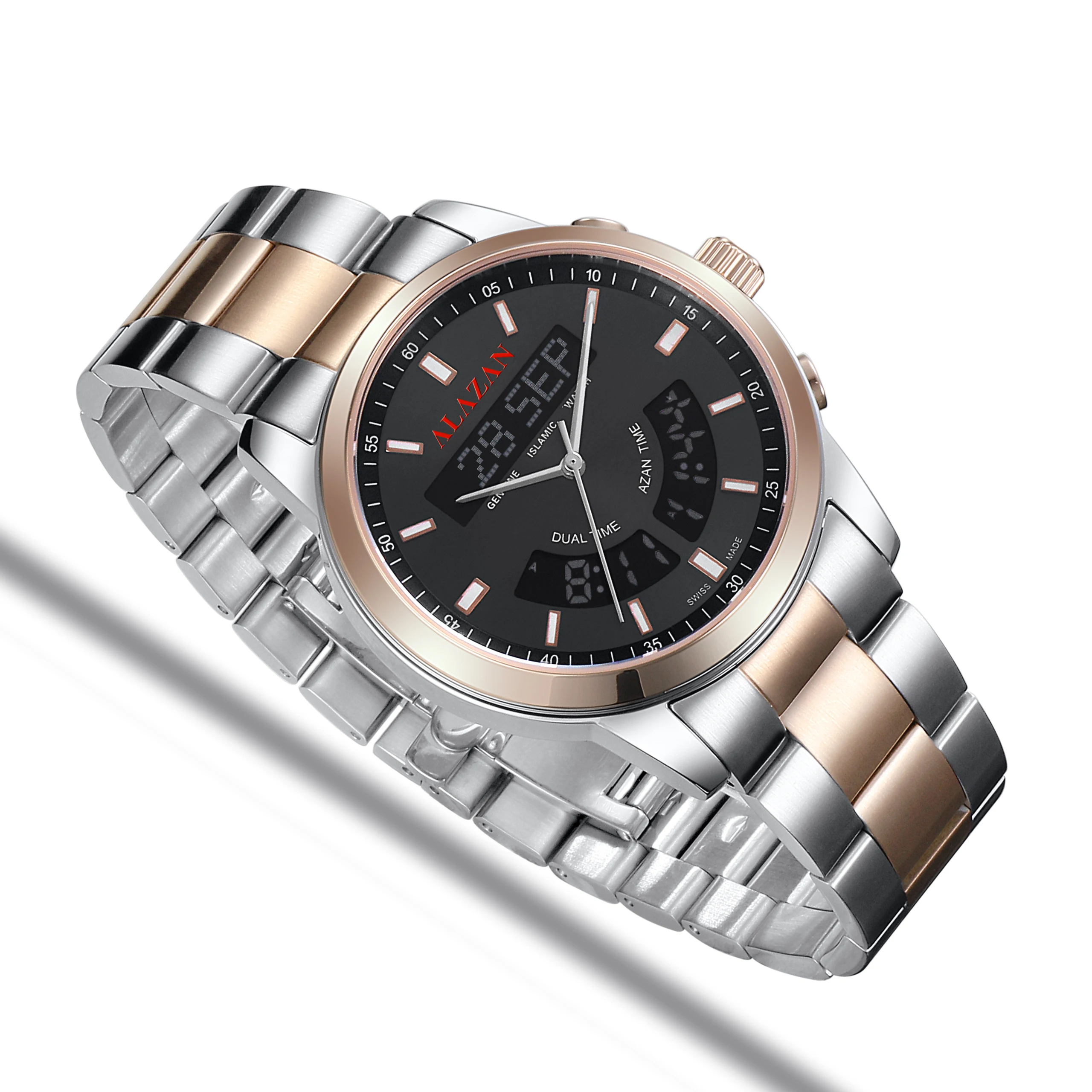 azan Islamic digital muslim azan alfajr summon Stainless steel prayer  qibla compass waterproof  clock watch factory wholesaler