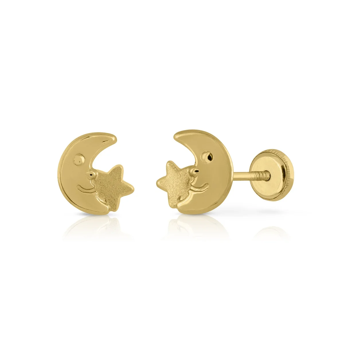 9K SOLID GOLD Fashion Earrings (Available 10k-14k-18k) Moon & Star Women Children Kids Ear Clip Screw Back Made in Spain