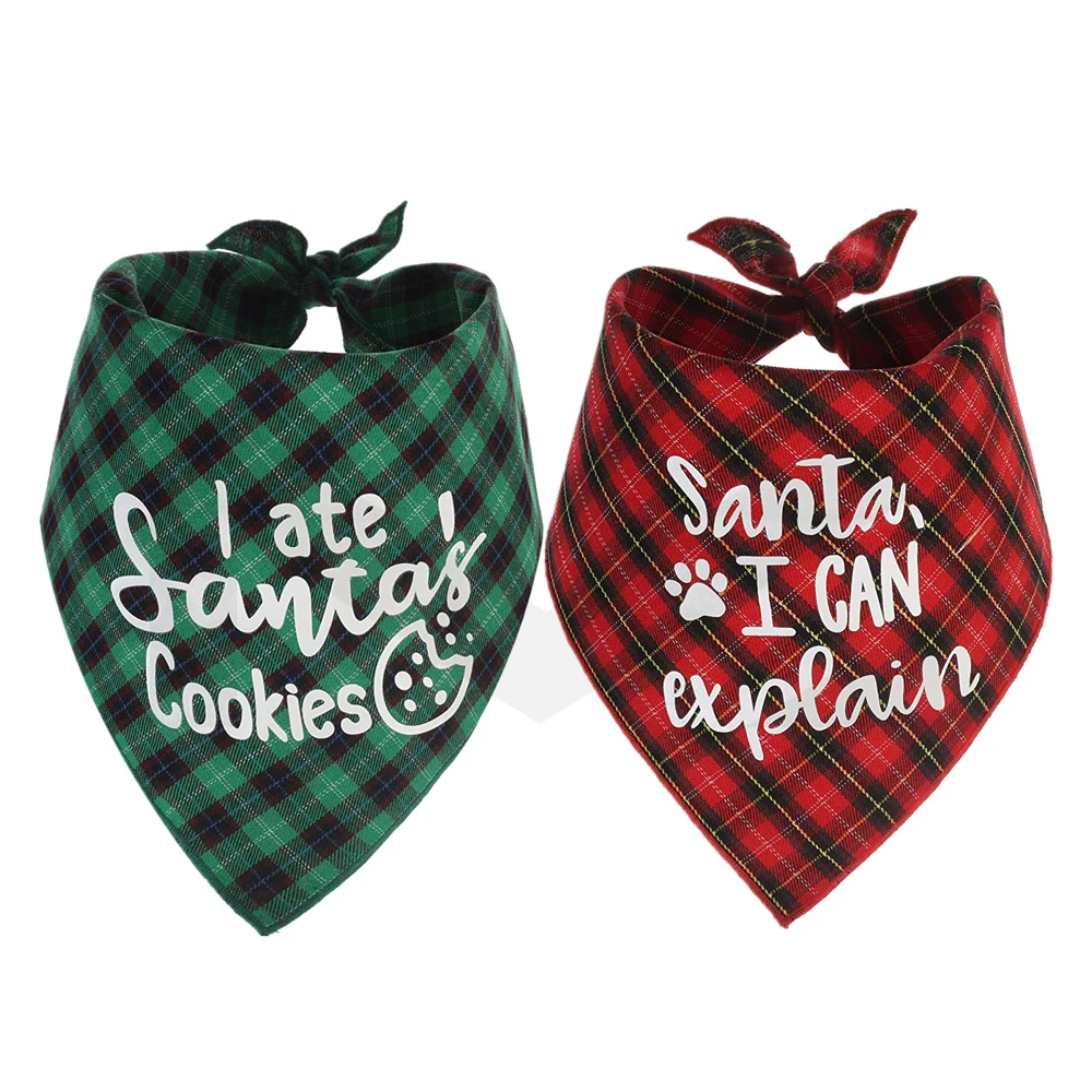 Dog Christmas Scarf 2 Pack Plaid Pets Bandana Triangle Bibs Kerchief Set Wholesale Pet Accessories Pet Clothes Dog Wear