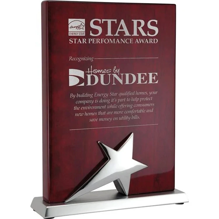 Rosewood Piano Finish Standing Gold Silver  Star Recognition Plaque Awards