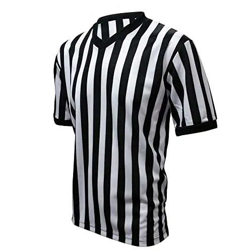 Sportswear Basketball Referee Shirt Gray Pinstripe Black Side Panels Umpire Jersey Adult V-Neck Basketball Referee Shirt