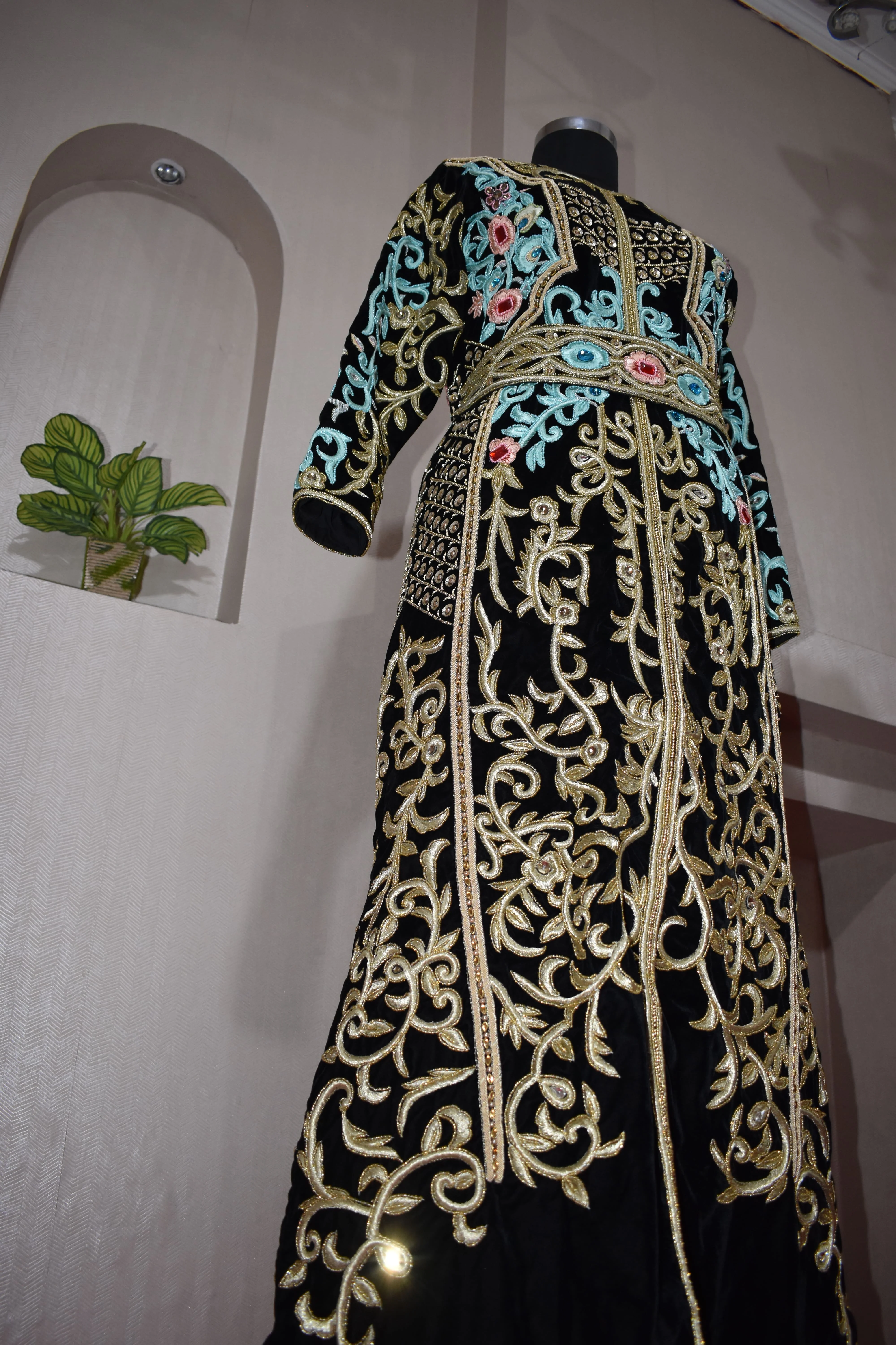 Rajgadhia Exports Kaftan Dress  Dubai Turkey Golden Ribbon Embroidery Loose Muslim Arabic Islamic Clothing For Women
