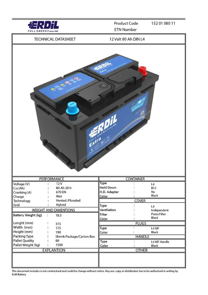 
12 V 80 Ah MF Maintenance Free Car Battery from Turkish manufacturer 