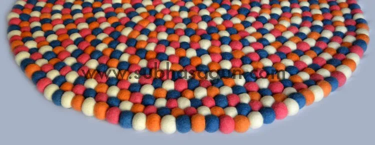 Orange Handmade Felt Ball Mats from Nepal