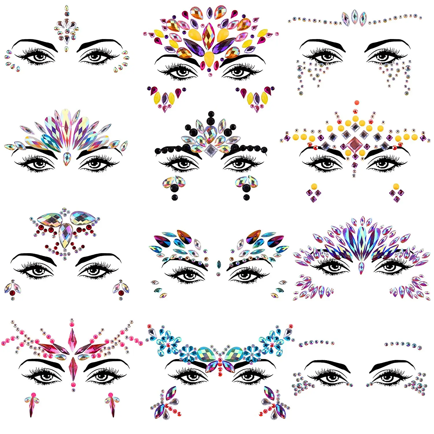 18 комплектов временные фестиваль блеск Русалка уход за кожей лица с украшением в виде кристаллов наклейки для временных татуировок для фестиваля рейв Карнавальный костюм для вечеринки