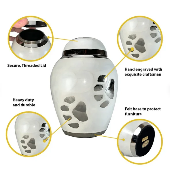 Пользовательская гравировка жемчуг белый ПЭТ серебряная большая лапа и урна для кремации хранения остается коробка оптовая цена rom India