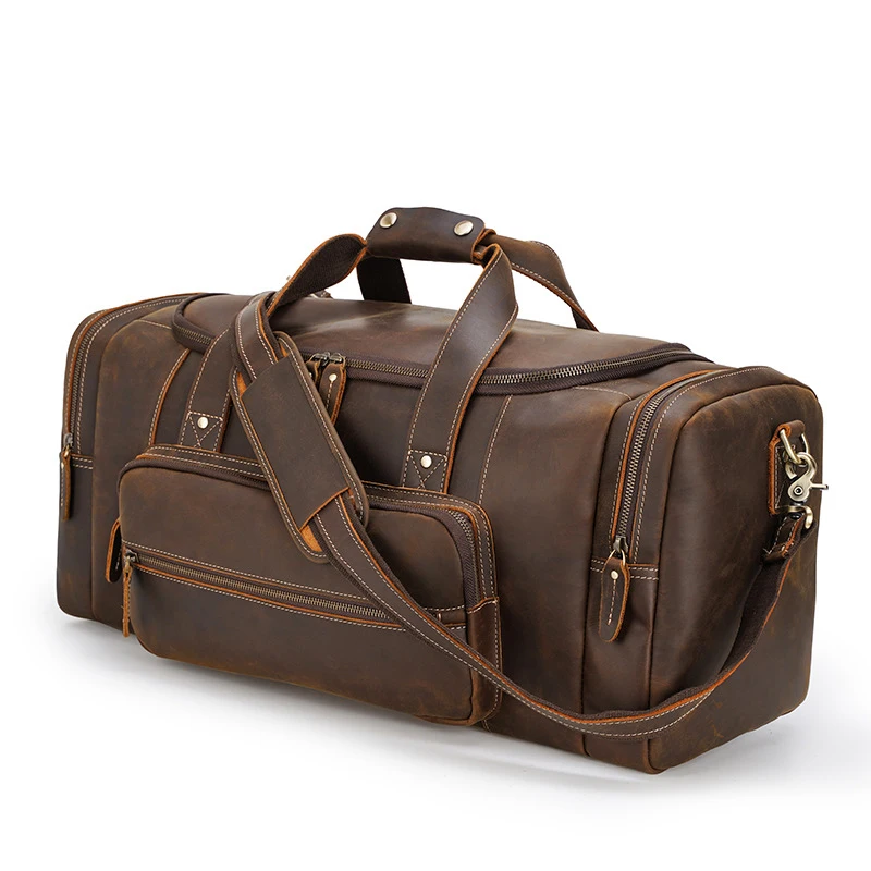 
Vintage Brown Genuine Real Leather Garment Overnight Weekend Travel Bags Duffel Bag For Man 