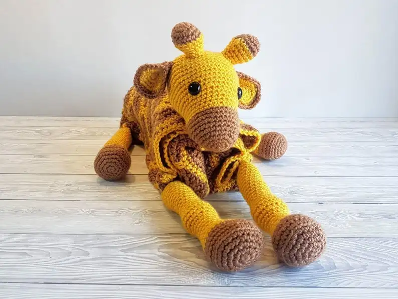 HOT 3in1 Safari Giraffe Folding Baby Blanket Crochet Stroller Pram Toy Security Blanket Lovey | Baby Shower Gift For Boy Girl