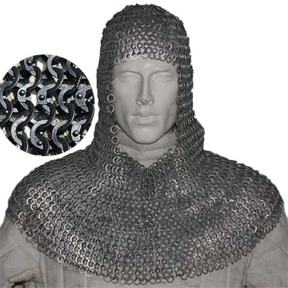 NASIR ALI NEW PROFESSIONAL HIGH QUALITY Flat Riveted With Flat Warser Chain mail shirt 10 mm Medieval Coif/Hood