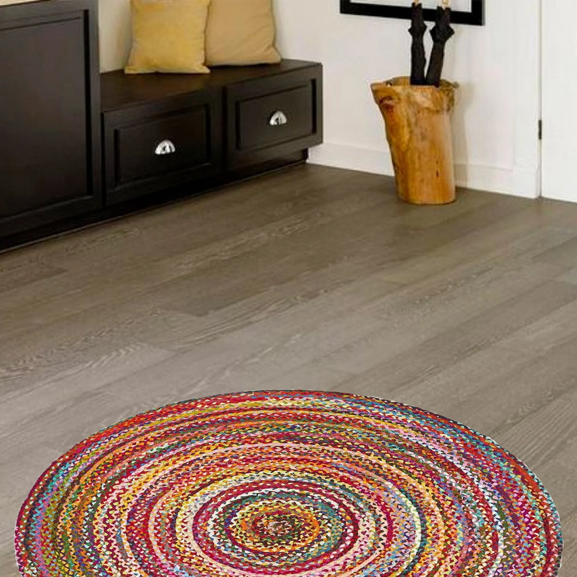 Indian Wholesale Multi Braided Multi Color Cotton Chindi Round Area Rugs Designer Circular Cotton Floor Bed Room Rugs Mat