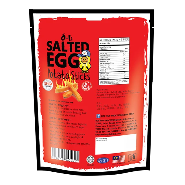 100 percent real potato Potato stick Salted Egg Spicy flavor