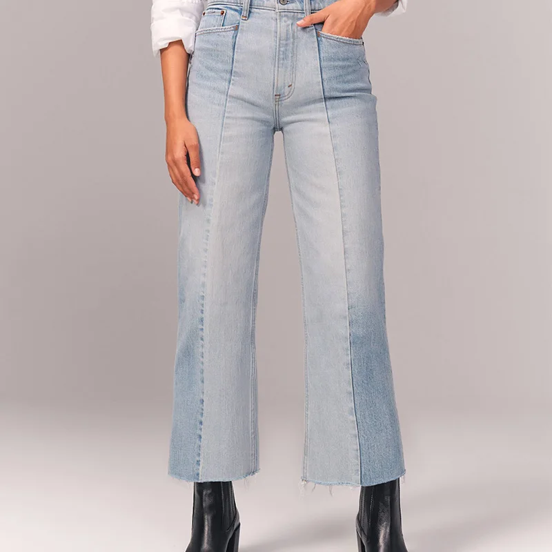 Trendy Casual Fashion Women Jeans Ladies Wide Leg Jeans Joker Jeans Patch Pants