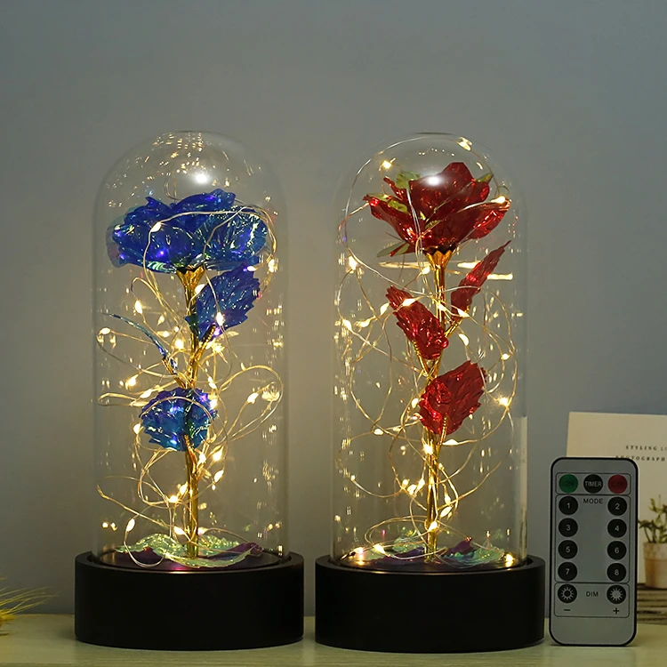 preserved Artificial flowers and plants Simulation Immortal Gold Leaf Eternal Flower light illuminated rose glass