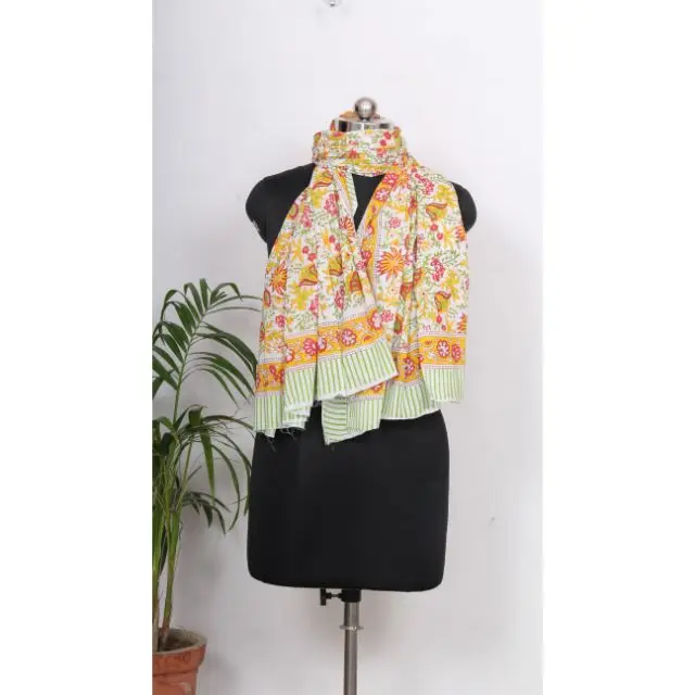 Indian Hand Block Printed Cotton Sarong Jaipuri Hand Made Set Natural Colored Scarf Sanganeri Print Gift For Mother Day