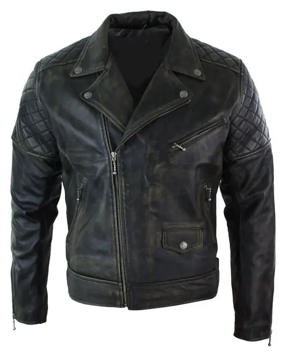 Мужская Байкерская винтажная вареная коричневая куртка из натуральной кожи, повседневная мотоциклетная модная потертая кожаная куртка на молнии в стиле ретро, OEM