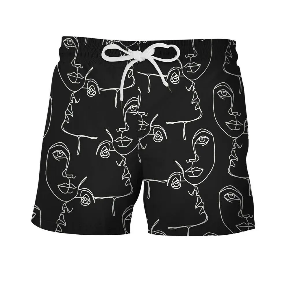 Latest Style New Arrival Full Sublimated Printing Black With White Drawstring Surf Board Shorts Men Swimwear Shorts