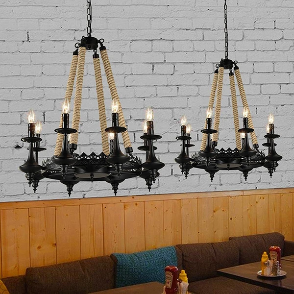 European style rustic Rope Lights vintage chandelier 8lights