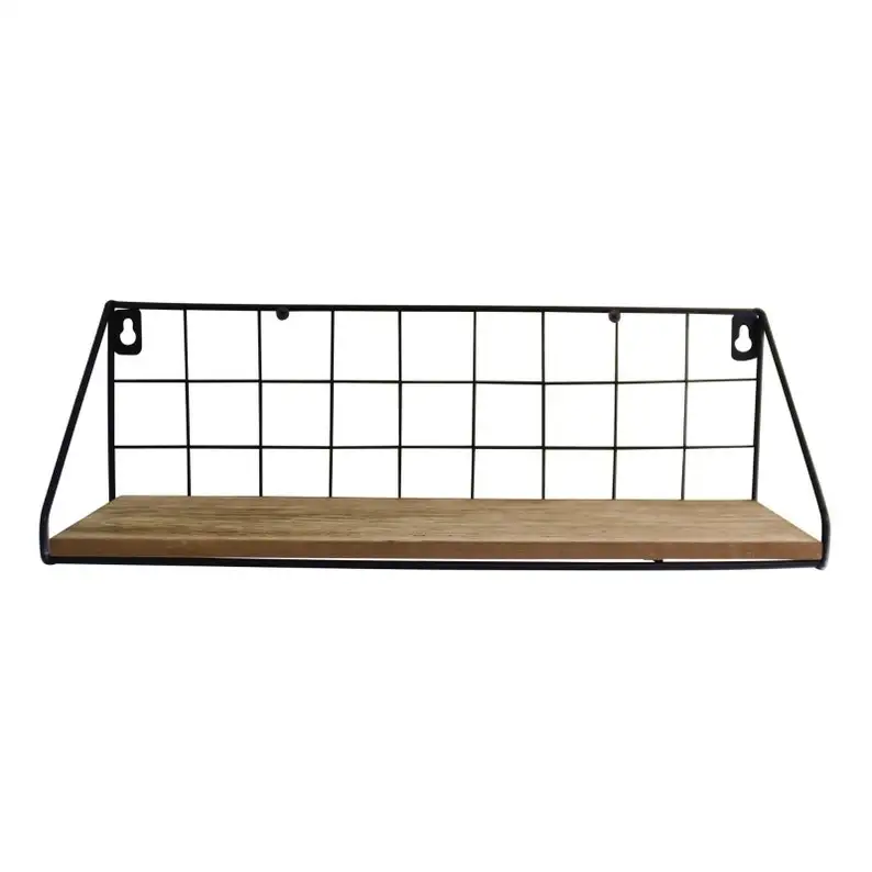 Nordic Wooden Wall Mounted Shelf With Black Wire Knitted Living Room Bookshelf Storage Home Decor At Wholesale Price From India