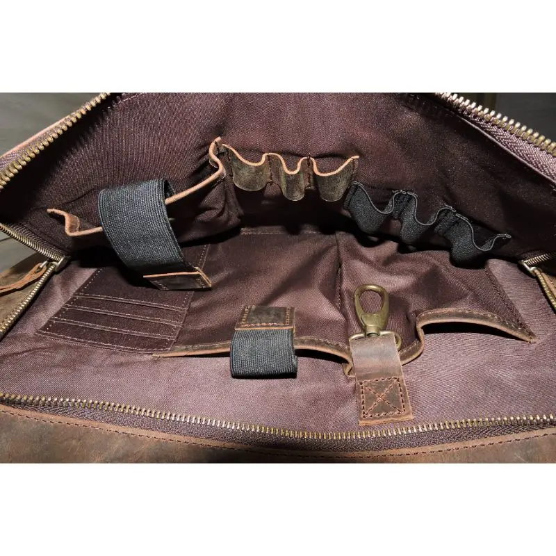 Dual Handle Button Closure Leather Briefcase Cross Body Office Travel Laptop Bag with Shoulder Strap Casual Satchel