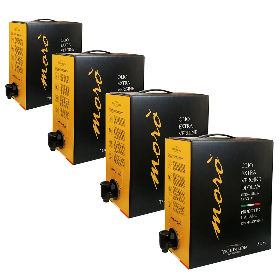 Gourmet Italian Extra Virgin Olive Oil Moro Terre di Lidia Cultivar Ogliarola for export 4 Units Bag in Box 5L
