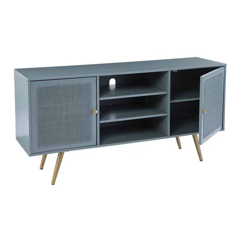 Export Quality Living Room Furniture Modern Style Blue Gray Wood and Cane TV Cabinet for Wholesale