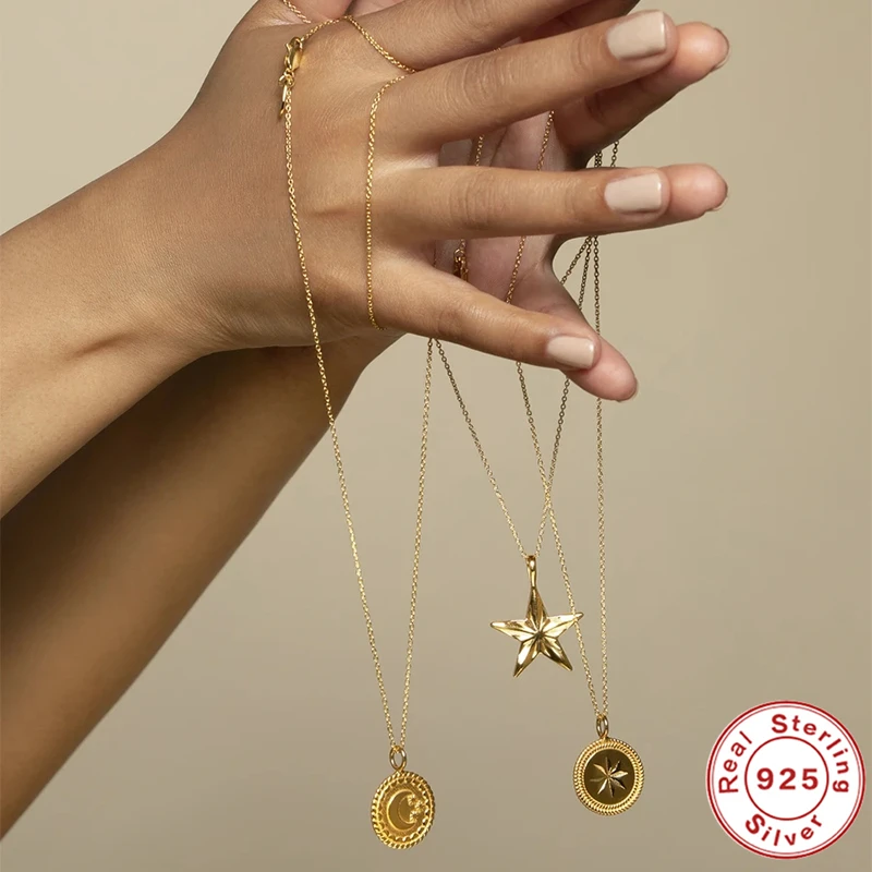 CANNER Vintage 18K Gold Plated 925 Sterling Silver Star Moon Goddess Necklace Roxi Jewelry