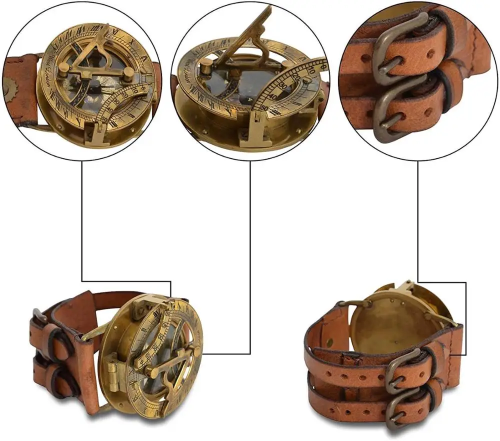Magnetic Steampunk Sundial Compass Real Leather Wrist Watch Wrist Band Wrist Sundial Compass Steampunk Watch