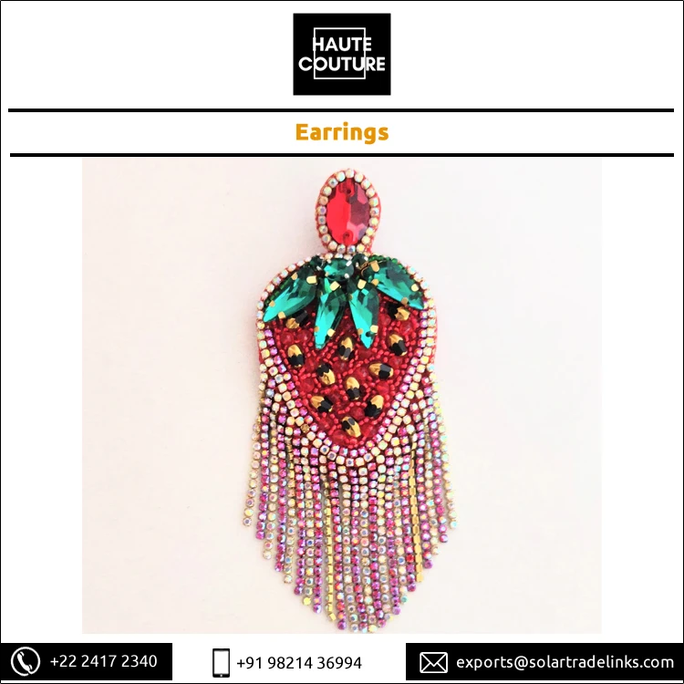 Новинка 2021 модные украшения длинные серьги-подвески ручной работы в виде клубники с зелеными листьями и кисточками для женщин 12 см