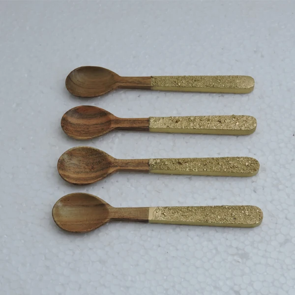 Wooden & Concrete Handle Tea Spoon 4 Pcs Set with Low Price in Bulk For Restaurants Kitchen Food Eating Equipment Spoon Fork